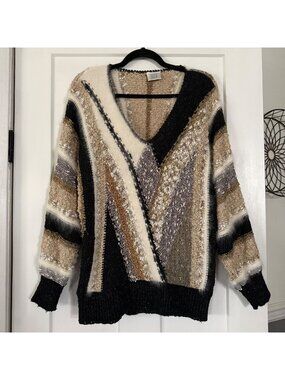 Vintage 80's Madeleine Angora Fur Embellished Knit Sweater sz L (44-46)